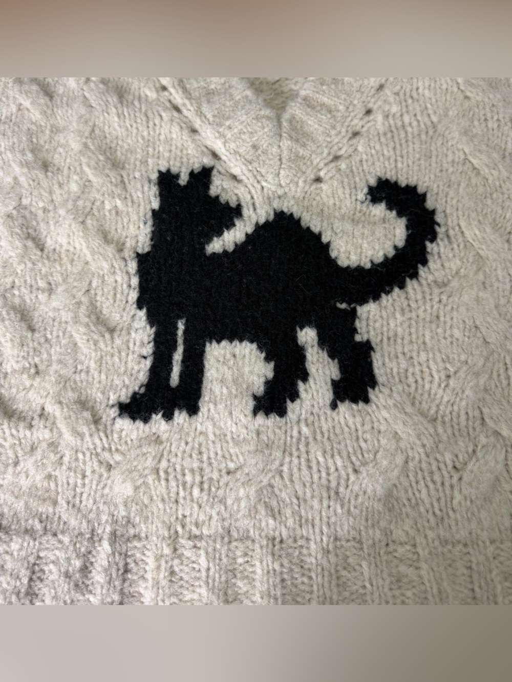 Anthropologie Sweater Vest Black Cat Cable Knit Chunky Wool Eclectic Grandpa - Picture 13 of 15